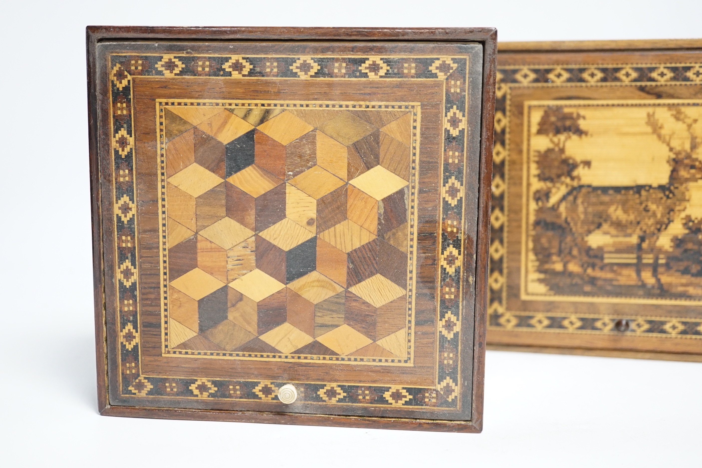 Two 19th century Tunbridge ware tesserae mosaic rosewood boxes